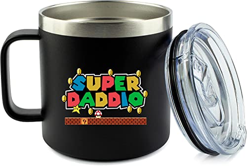 YACO STORE 14oz Mug- SuperDaddio | Gifts for Dad Who Wants Nothing - Dad Gifts from Daughter Son - Birthday Gifts for Dad - Step Dad Gifts - Best Dad Ever Gifts - Super Mario Gifts