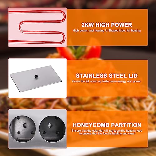 DYRABREST Commercial Electric Pasta Cooker,2 Holes Noodle Cooking Machine,Pasta Makers 110V Cooker Machine with Stainless Steel Lid and 2 Food-Grade Filter for cooking noodles, pasta, dumplings, soup