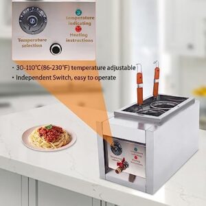 DYRABREST Commercial Electric Pasta Cooker,2 Holes Noodle Cooking Machine,Pasta Makers 110V Cooker Machine with Stainless Steel Lid and 2 Food-Grade Filter for cooking noodles, pasta, dumplings, soup