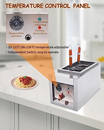 DYRABREST Commercial Electric Pasta Cooker,2 Holes Noodle Cooking Machine,Pasta Makers 110V Cooker Machine with Stainless Steel Lid and 2 Food-Grade Filter for cooking noodles, pasta, dumplings, soup