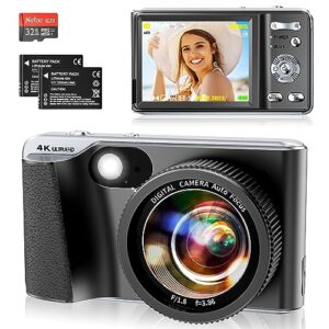 4K Digital Camera,Auto Focus 48MP Vlogging Camera for YouTube and Anti-Shake Video Camera with 3'' TPS Screen, Flash,18X Zoom Travel Portable Digital Camera with 32GB Card,2 Batteries (Black)