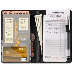 CoBak Server Book - Waitress Book Organizer with Zipper Pouch for Restaurant Waitstaff, 7 Pockets with Pen Holder