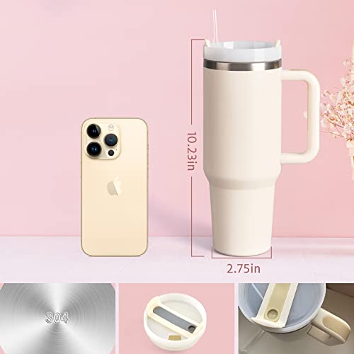 Tumbler With Handle 40 oz and Straw Lid,304 Stainless Steel Water Bottle, Travel Mug Insulated Tumblers Iced for Tea Coffee Gift, large capacity car cup with straw