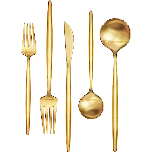 30-Piece Gold Silverware Set, Flatware Set for 6, Food-Grade Stainless Steel Cutlery Set, Includes Spoons Forks Knives, Kitchen Cutlery for Home Office Restaurant Hotel