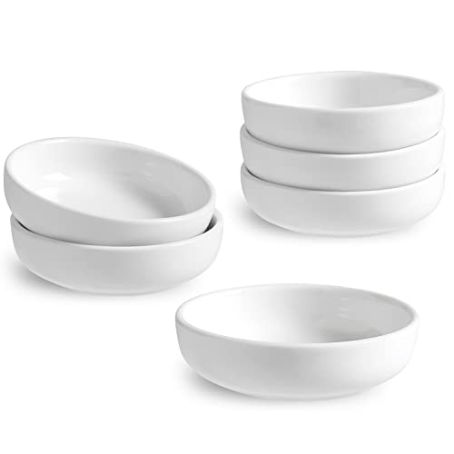 Auanlay Ceramic Dipping Bowls Set of 6, Soy Sauce Dish, 3 Oz Dip Bowls, Mini Pinch Bowls, Sauce Cups, Small Serving Bowls for Side Dishes, Condiment, Prep, Sushi, Appetizer, Seasoning, White