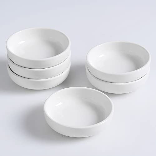 Auanlay Ceramic Dipping Bowls Set of 6, Soy Sauce Dish, 3 Oz Dip Bowls, Mini Pinch Bowls, Sauce Cups, Small Serving Bowls for Side Dishes, Condiment, Prep, Sushi, Appetizer, Seasoning, White