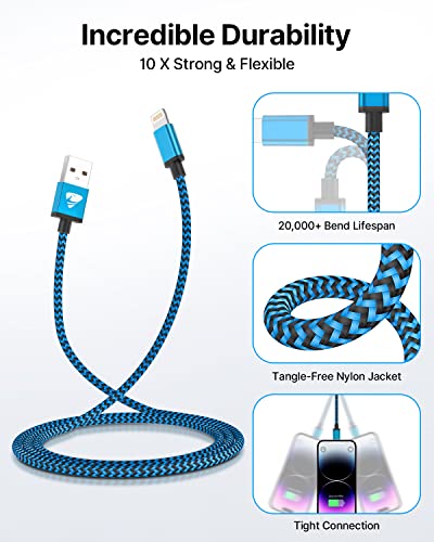 iPhone Charger [Apple MFi Certified] 3Pack 6FT Lightning Cable Nylon Braided iPhone Charging Cable Fast Charging iPhone Charger Cord Compatible with iPhone 14 13 12 11 Pro Max XR XS X 8 7 6 Plus SE