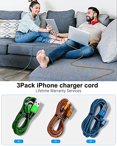 iPhone Charger [Apple MFi Certified] 3Pack 6FT Lightning Cable Nylon Braided iPhone Charging Cable Fast Charging iPhone Charger Cord Compatible with iPhone 14 13 12 11 Pro Max XR XS X 8 7 6 Plus SE