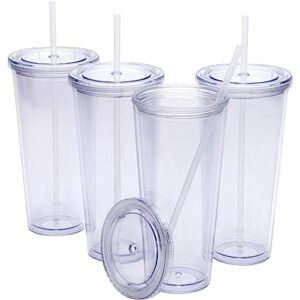 zephyr canyon 32oz clear tumblers with lids and straws - clear double wall tumbler - bpa free - insulated acrylic cups for hot & cold drinks - spill-proof reusable iced coffee cup (4 pack)