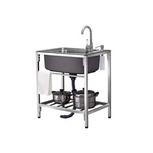 freestanding kitchen sink, stainless steel laundry sink, portable sink with hot and cold water tap storage rack and drainer basket for laundry room, kitchen, garden, bathroom, workshop ( size : 55*40*