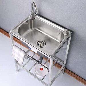 Freestanding kitchen sink, outdoor sink, stainless steel sink with hot and cold water faucet, shelf and drain, suitable for indoor, garage, laundry room, kitchen, outdoor, etc. ( Size : 53*38cm/20*15i