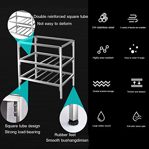 Stainless steel sink, free standing kitchen sink, outdoor garden sink with hot and cold water faucet and storage rack for laundry room, backyard, garage, camping, garden, bathroom