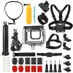adaptom action camera accessories kit w/waterproof case for gopro, neck mount+selfie stick+bike mount for gopro hero 11 10 9 8 7 6 5 4 gopro max gopro fusion insta360 dji osmo most action camera