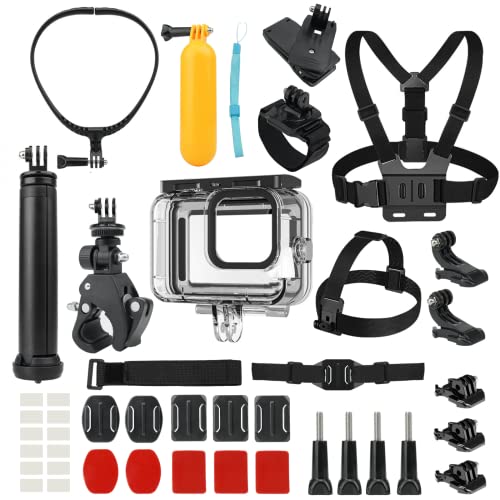 Adaptom Action Camera Accessories Kit w/Waterproof Case for GoPro, Neck Mount+Selfie Stick+Bike Mount for GoPro Hero 11 10 9 8 7 6 5 4 GoPro Max GoPro Fusion Insta360 DJI Osmo Most Action Camera