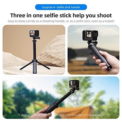 Adaptom Action Camera Accessories Kit w/Waterproof Case for GoPro, Neck Mount+Selfie Stick+Bike Mount for GoPro Hero 11 10 9 8 7 6 5 4 GoPro Max GoPro Fusion Insta360 DJI Osmo Most Action Camera