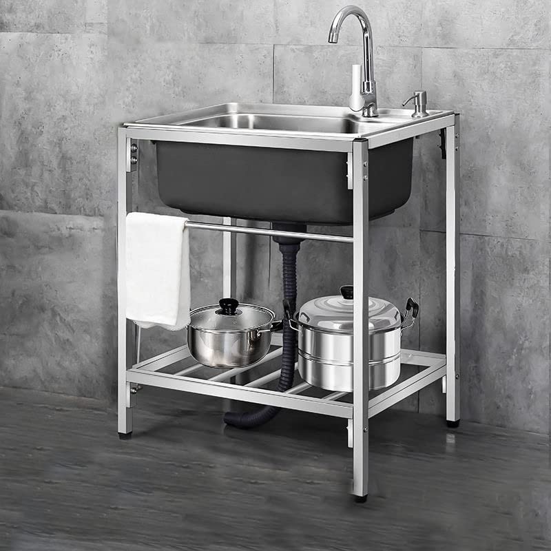 Freestanding Kitchen Sink, Stainless Steel Laundry Sink, Portable Sink with Hot and Cold Water Tap Storage Rack and Drainer Basket for Laundry Room, Kitchen, Garden, Bathroom, Workshop ( Size : 55*40*