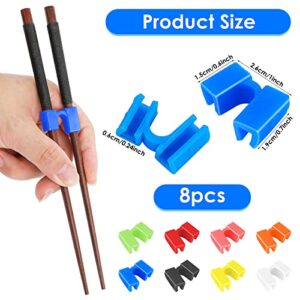 TIESOME 8Pcs Reusable Chopstick Helpers, Training Chopstick Hinges Connector Practice Chopsticks for Adults, Kids, Beginner, Trainers or Learner(Mix color)