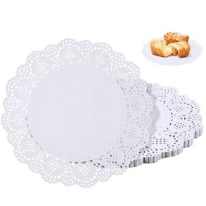 100 pieces paper doilies, 12 inch doilies for food, disposable lace paper doilies for tables, round paper placemats bulk for cakes desserts crafts(white)