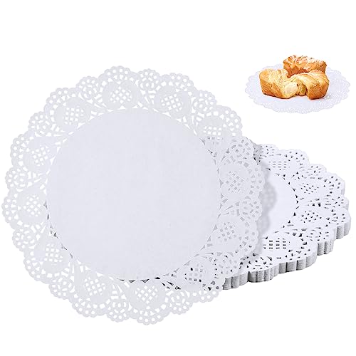 100 Pieces Paper Doilies, 12 Inch Doilies for Food, Disposable Lace Paper Doilies for Tables, Round Paper Placemats Bulk for Cakes Desserts Crafts(White)