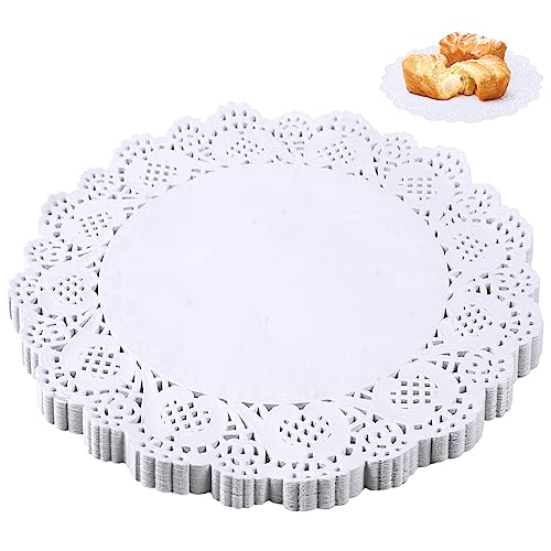 100 Pieces Paper Doilies, 12 Inch Doilies for Food, Disposable Lace Paper Doilies for Tables, Round Paper Placemats Bulk for Cakes Desserts Crafts(White)