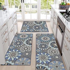 Bsmathom Boho Kitchen Rug Sets 3 Piece, Farmhouse Kitchen Rugs and Mats Non Skid Washable, Non Slip Kitchen Mats for Floor, Vintage Kitchen Floor Mat Carpet for Hallway Laundry Room