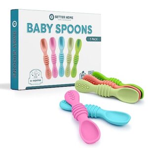 silicone baby spoons first stage infant feeding spoon for boys and girls, dishwasher-safe silicone baby feeding set soft tip first spoon ergonomic silicone training spoon, assorted colors