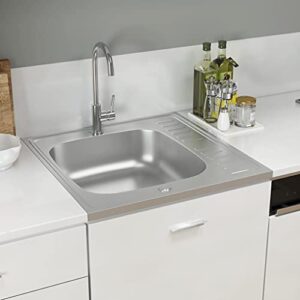 Silver Sink, 600x600x155mm Silver Kitchen Sink Stainless Steel 150mm Depth Silver for Kitchen for Family