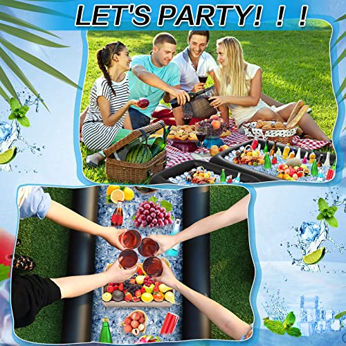 Leitee 4 Pcs Inflatable Ice Serving Bars Buffet Serving Tray Drink Cooler for Pool Party Inflatable Ice Tray Floating Food Drink Containers with Drain Plug and a Hand Pump, 2 Sizes