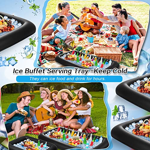 Leitee 4 Pcs Inflatable Ice Serving Bars Buffet Serving Tray Drink Cooler for Pool Party Inflatable Ice Tray Floating Food Drink Containers with Drain Plug and a Hand Pump, 2 Sizes