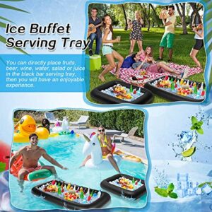 Leitee 4 Pcs Inflatable Ice Serving Bars Buffet Serving Tray Drink Cooler for Pool Party Inflatable Ice Tray Floating Food Drink Containers with Drain Plug and a Hand Pump, 2 Sizes