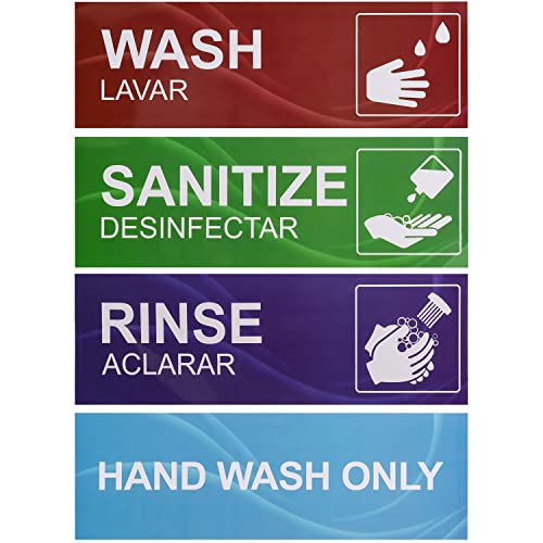 Worcest Wash Rinse Sanitize Hand Wash Only Sink Labels, 4 Pack Waterproof Sticker Signs for Wash Station, Commercial Kitchens, Restaurant, Food Trucks, Dishwashing