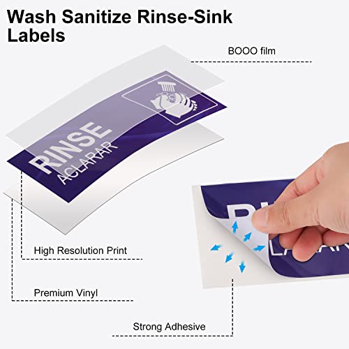 Worcest Wash Rinse Sanitize Hand Wash Only Sink Labels, 4 Pack Waterproof Sticker Signs for Wash Station, Commercial Kitchens, Restaurant, Food Trucks, Dishwashing