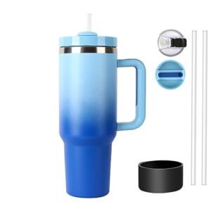 DREAMING MY DREAM 40oz Tumbler with Handle, H2.0 Tumbler Reusable Vacuum, Insulated Tumbler With Lid and Straws, Insulated Cup, Leak Resistant Lid (Gradient Blue or Sky Blue)