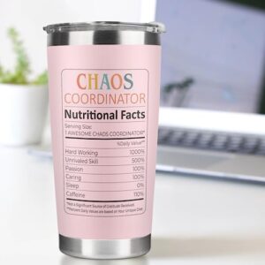 Chaos Coordinator Gifts Cup - Thank You Appreciation Office Gifts for Women, Her, Mom, Coworker, Manager, Teacher, Nurse, Supervisor, Wedding Planner - Boss Lady Gifts for Women - 20 Oz Pink Tumbler