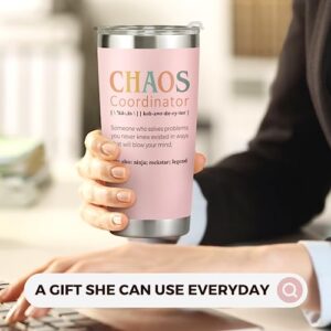 Chaos Coordinator Gifts Cup - Thank You Appreciation Office Gifts for Women, Her, Mom, Coworker, Manager, Teacher, Nurse, Supervisor, Wedding Planner - Boss Lady Gifts for Women - 20 Oz Pink Tumbler