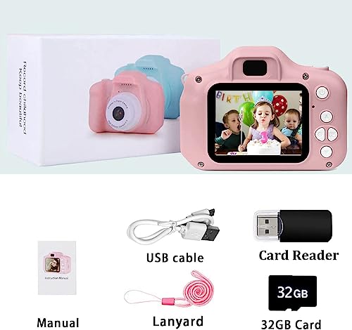 Kids Camera,Toddler Camera for Kids 3-8 Years Old, Toy Gifts for Boys and Girls,Portable Birthday Gifts for 3 4 5 6 7 8 Year Old, Rechargeable 1080P Digital Video Cameras with 32GB SD Card