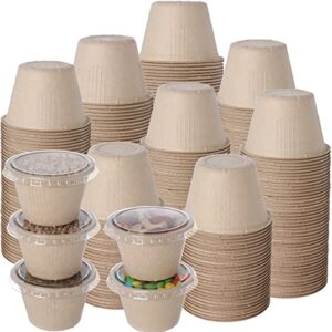 norme 100 pack 4oz disposable condiment portion cups with lids bagasse fiber souffle cups snack small sauce containers with lids for samples food storage salad ketchup cheese butter