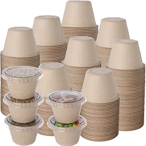 Norme 100 Pack 4oz Disposable Condiment Portion Cups with Lids Bagasse Fiber Souffle Cups Snack Small Sauce Containers with Lids for Samples Food Storage Salad Ketchup Cheese Butter