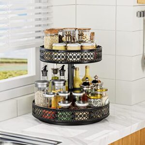 Lazy Susan Organizer 2 Tier - Turntable Spice Rack 12 inch Adjustable Metal Rotating Lazy Susan for Cabinet Pantry Kitchen Countertop Dining Table Cupboard Bathroom Vanity Storage Black