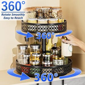 Lazy Susan Organizer 2 Tier - Turntable Spice Rack 12 inch Adjustable Metal Rotating Lazy Susan for Cabinet Pantry Kitchen Countertop Dining Table Cupboard Bathroom Vanity Storage Black