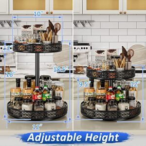 Lazy Susan Organizer 2 Tier - Turntable Spice Rack 12 inch Adjustable Metal Rotating Lazy Susan for Cabinet Pantry Kitchen Countertop Dining Table Cupboard Bathroom Vanity Storage Black