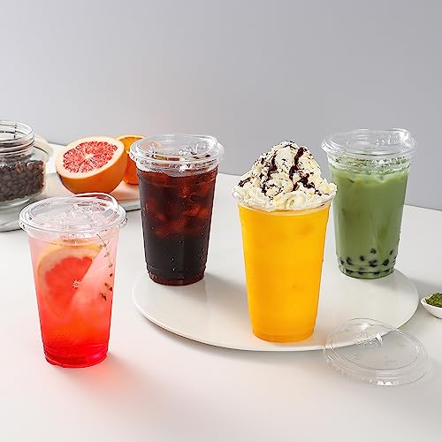 AOZITA 100 Sets, 20 oz Crystal Clear Plastic Cups With Sip Lids, Disposable Cups With Sip Through Lids for Iced Coffee, Smoothie, Milkshake, Cold Drinks