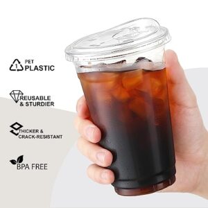 AOZITA 100 Sets, 20 oz Crystal Clear Plastic Cups With Sip Lids, Disposable Cups With Sip Through Lids for Iced Coffee, Smoothie, Milkshake, Cold Drinks