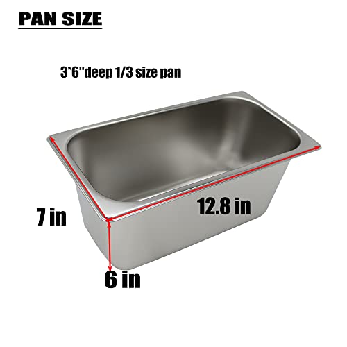 HQHAOTWU 3-Pan Electric Food Warmer Commercial Bain Marie Buffet Heightening Stainless Steel Soup Warmer Food Container with Glass Guard for Catering Restaurant Canteen 12.8"×7"×6" Pan