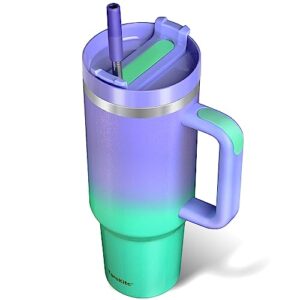 40 oz tumbler with handle, upgraded insluated stainless steel tumbler with lid and straw, double wall travel coffee mug iced cup, keeps cold for 34 hours, dishwasher safe, bpa free, fairyland green