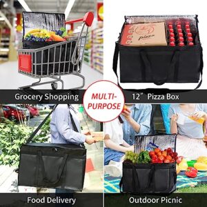 CIVJET Insulated Food/Pizza Delivery Bag with Adjustable Shoulder Strap, XXX-Large Commercial Food Warmer for Uber Eats/Doordash, Insulated Grocery Reusable Shopping Bags with Zippered Top, Insulated Cooler Bags, Black