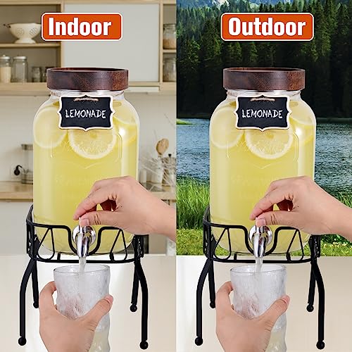 Mustry Glass Drink Dispenser for Parties, 1 Gallon Beverage Dispenser with Stand and Spigot Solid Stainless Steel, Used as Lemonade Dispenser Sun Tea Jar Kombucha Jar