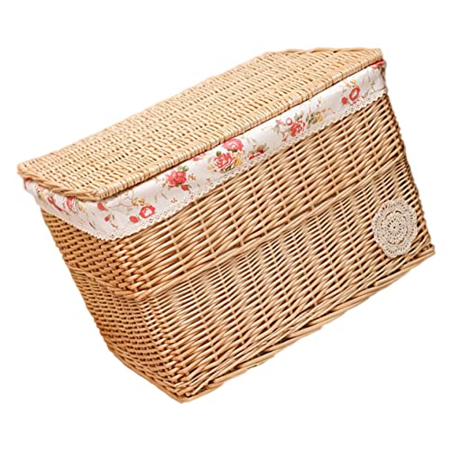 Cabilock Box Bedroom Cube Desktop Bin Bathroom and Clothes Cosmetic Rectangular Printed Rectangle with for Flower Liner Storage Rattan Woven Lid Container Organizer Clo Wicker