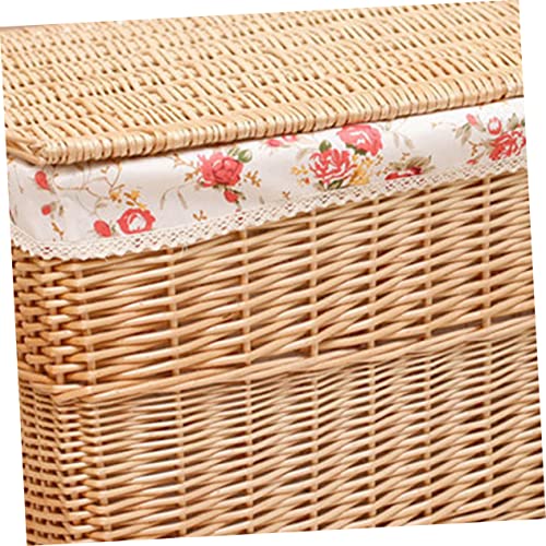 Cabilock Box Bedroom Cube Desktop Bin Bathroom and Clothes Cosmetic Rectangular Printed Rectangle with for Flower Liner Storage Rattan Woven Lid Container Organizer Clo Wicker