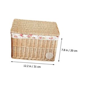 Cabilock Box Bedroom Cube Desktop Bin Bathroom and Clothes Cosmetic Rectangular Printed Rectangle with for Flower Liner Storage Rattan Woven Lid Container Organizer Clo Wicker